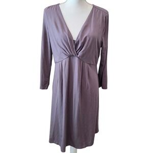 Garnet Hill Womens Mauve Purple V-Neck Twist Front Empire Waist Knit Dress Large